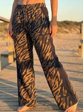 Royalty For Me Women's Tiger Print Drawstring Wide Leg Pants with Side Slit XL